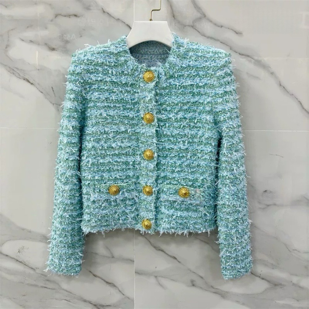 Elegant Tweed Jacket with Gold Buttons